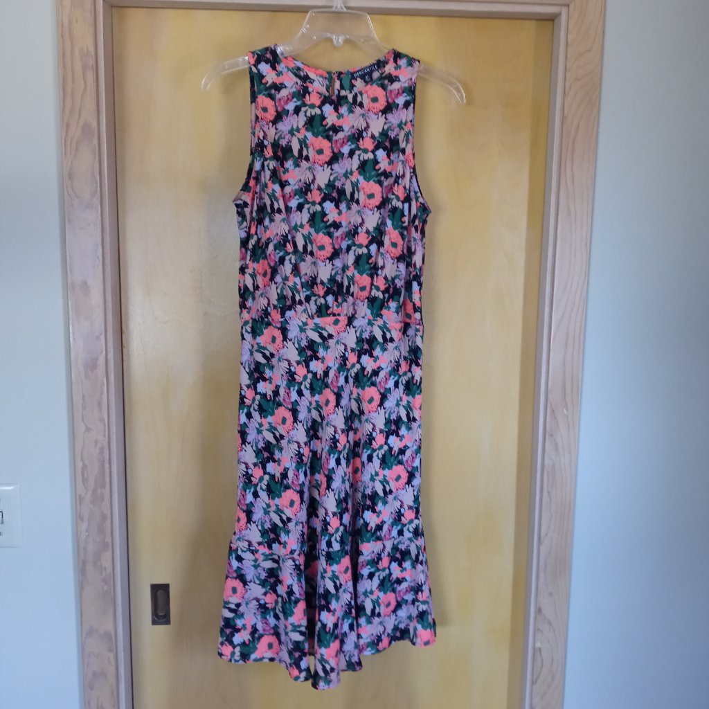 Ruched Waist Neon Flower Sleeveless Dress 4 Tall